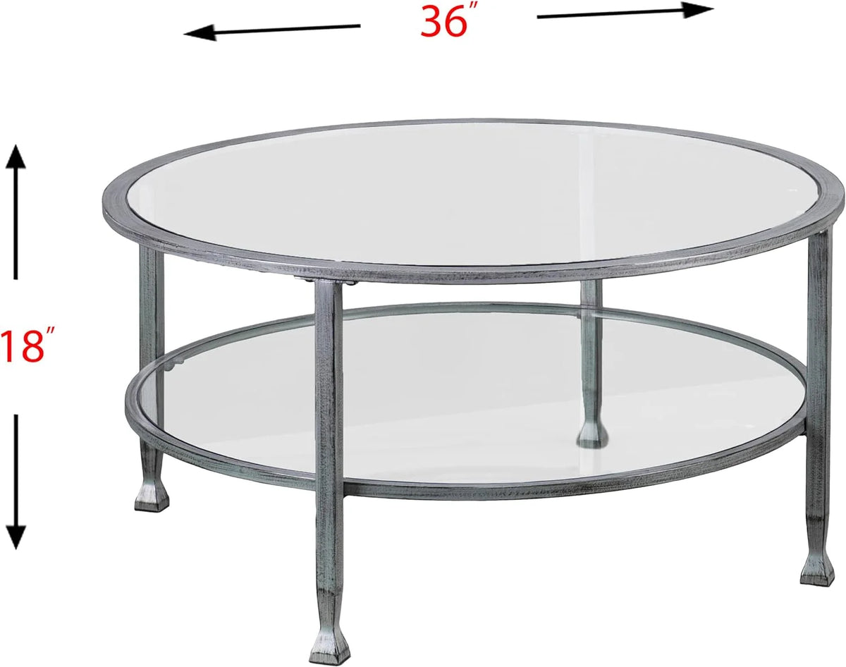 Round 2-Tier Metal Glass Coffee Table G6234