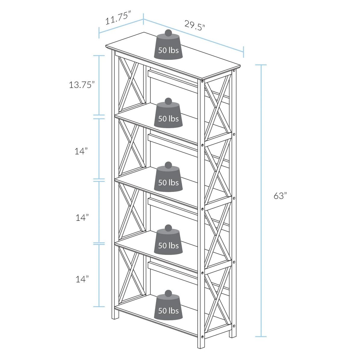 White 5 Shelf Bookcase C599630