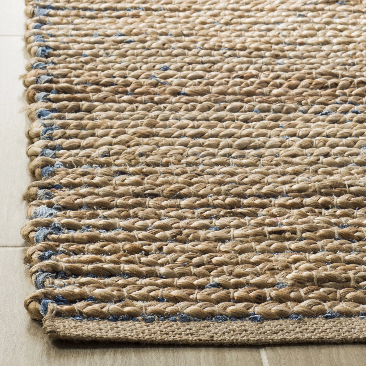 Natural/Blue Striped Jute Area Rug A1239