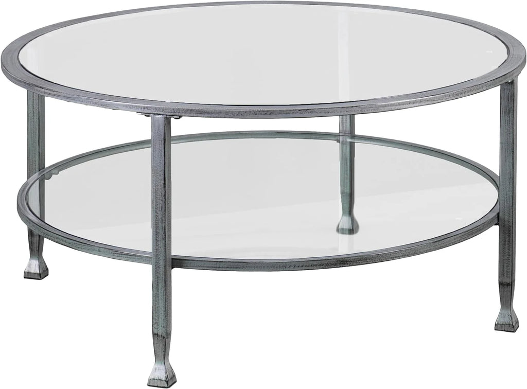 Round 2-Tier Metal Glass Coffee Table G6234