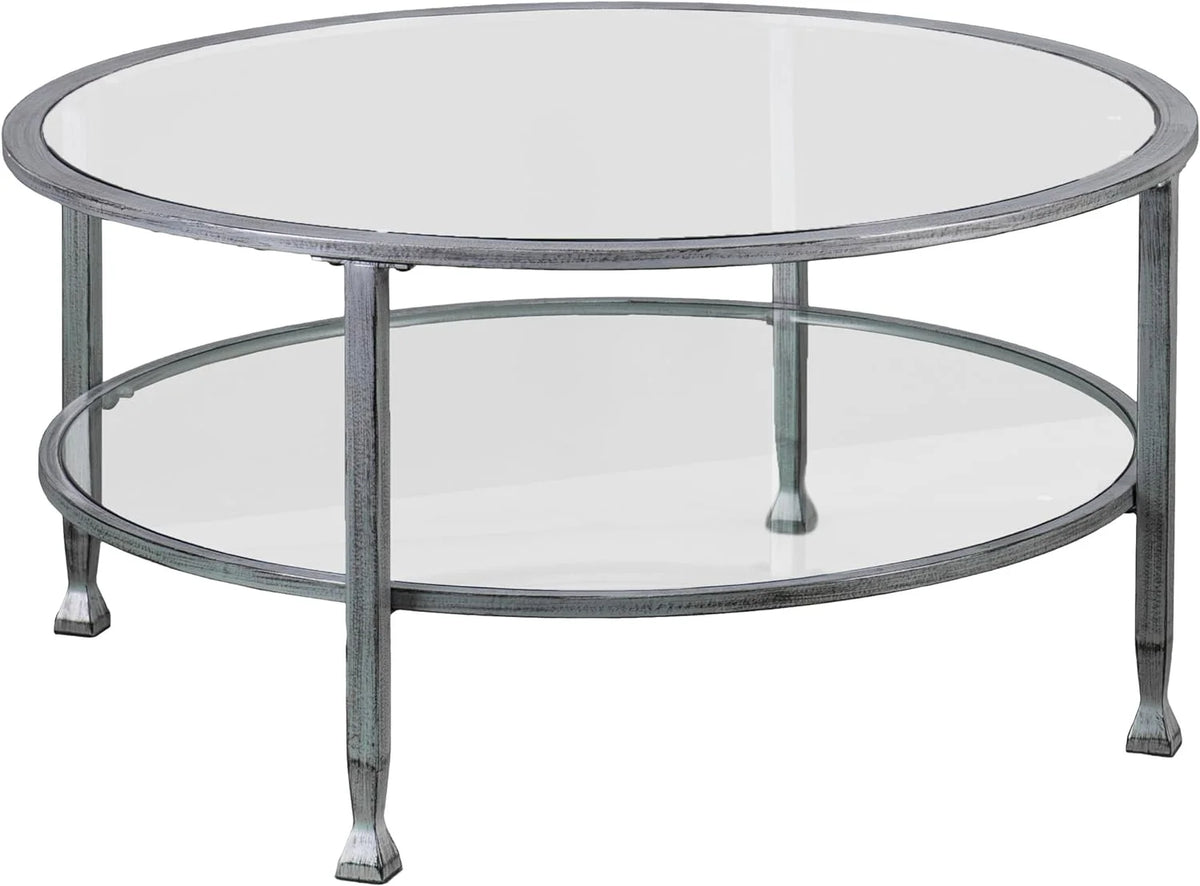 Round 2-Tier Metal Glass Coffee Table G6234