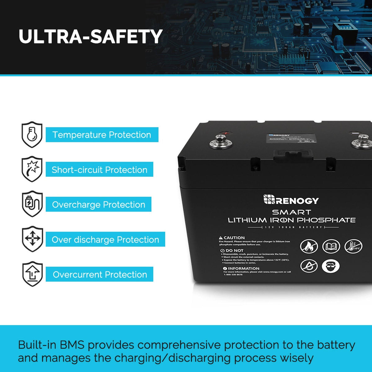 12V 100Ah Smart Lithium Iron Phosphate Battery N711
