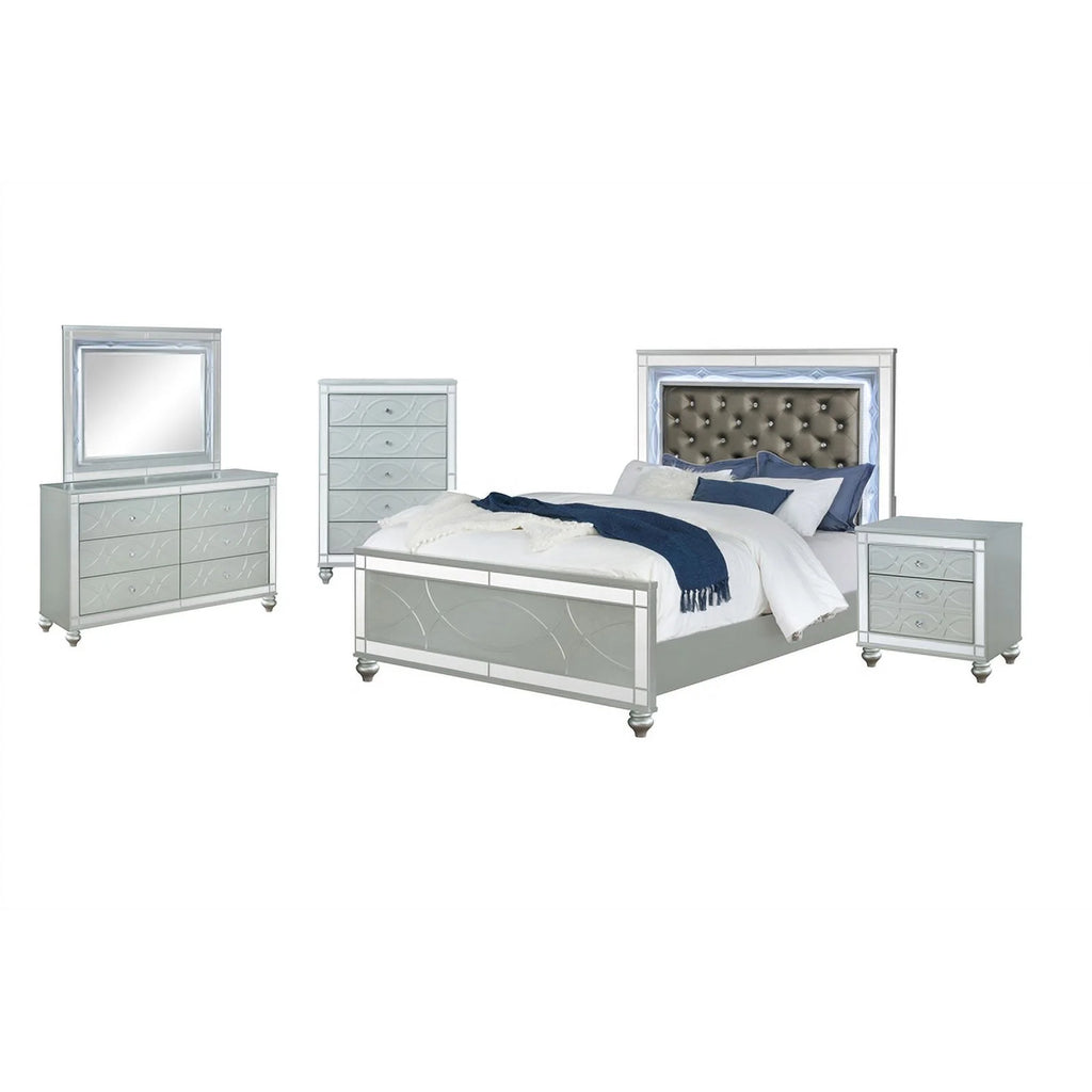 Queen 5-piece Wood Bedroom Set with LED Light Y6369