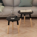 Black 2 Piece Solid Pinewood Side Table Set L337