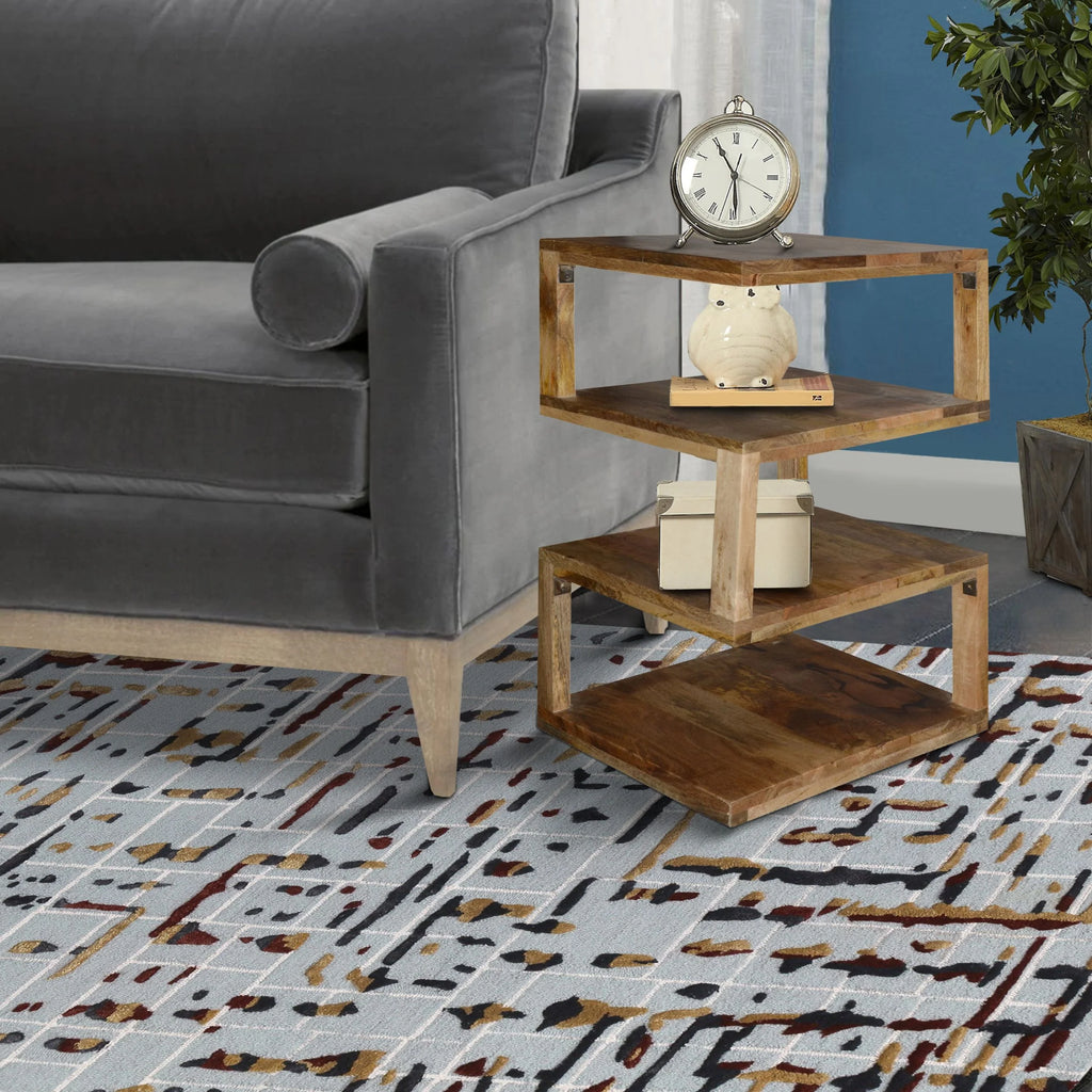Brown Mango Wood 3 Shelf Side Table D3882