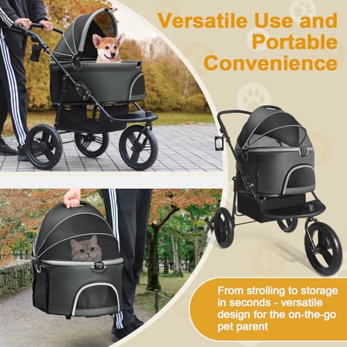 Black 3 in 1 Pet Stroller with Removable Carrier R88696