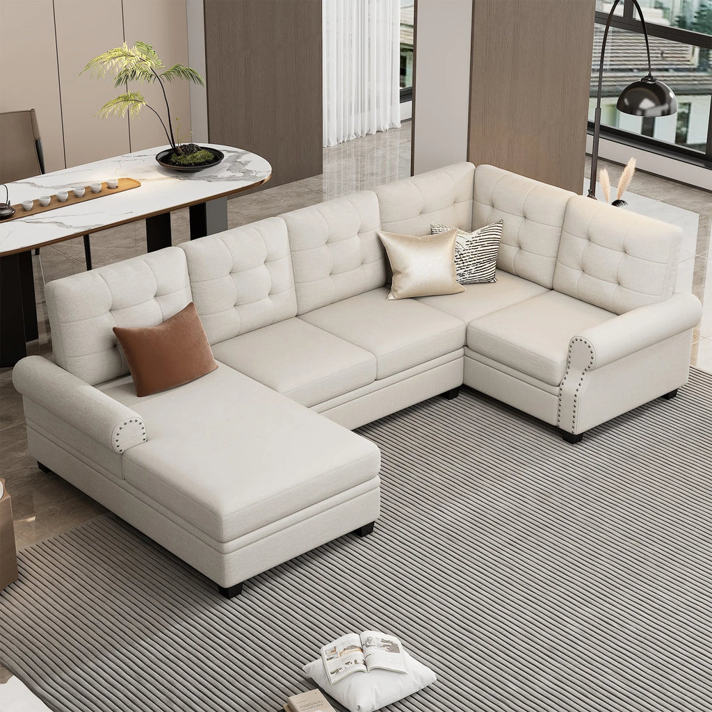 Beige U-Shaped Sectional Sofa I58470
