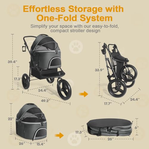 Black 3 in 1 Pet Stroller with Removable Carrier R88696
