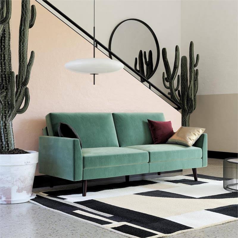 Light Teal Velvet Futon with Coils U878433