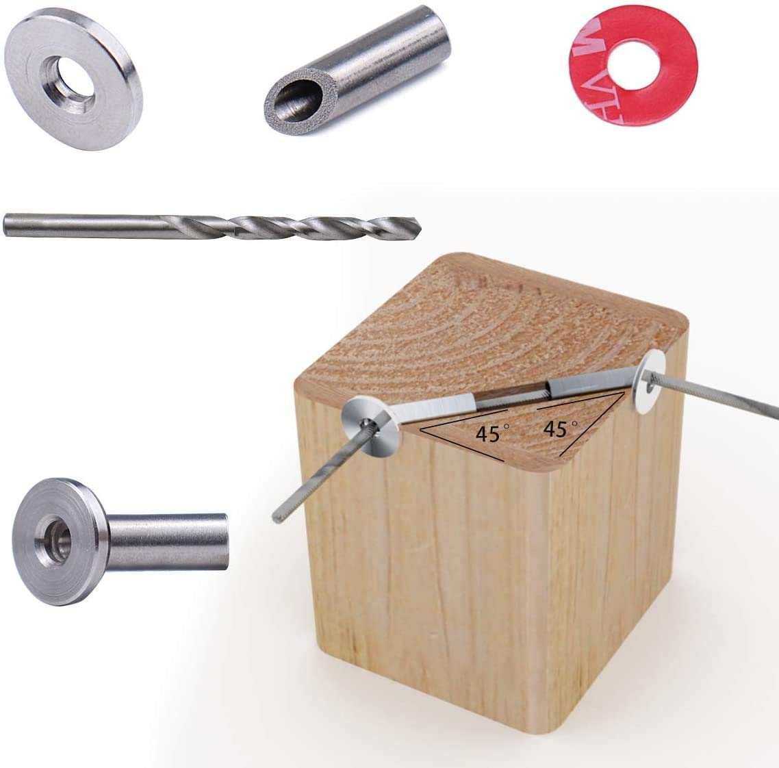 60Pack Cable Railing Kit Angled Protective Grommet for 90 Degree Corner 45 Degree L Shape Protector Sleeve for 1/8 Wire Rope Wood Posts T316 Stainless Steel Pack of 2 W417