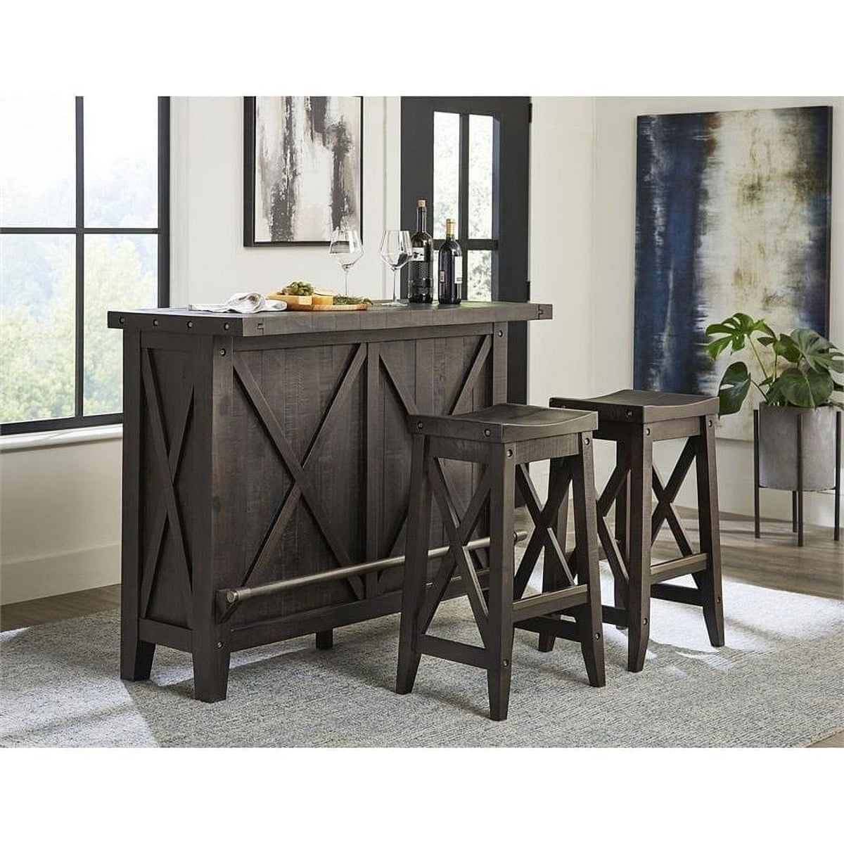 2 Piece Solid Wood Bar Stool Set B934191
