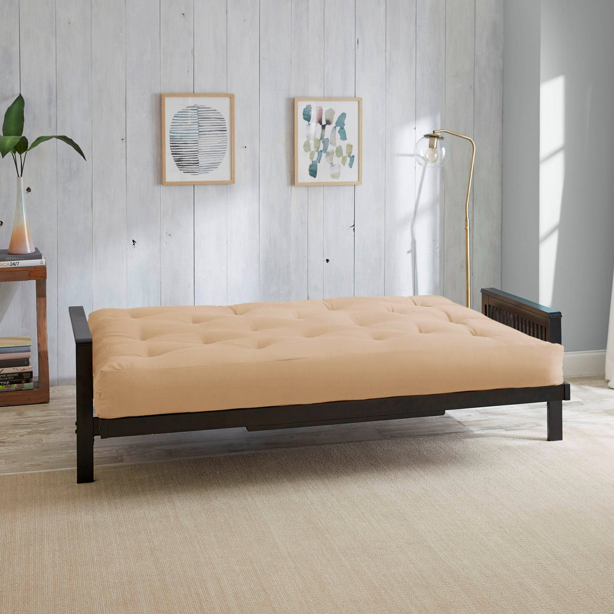 Queen Size Khaki Suede 8-Inch Latex Futon Mattress S519