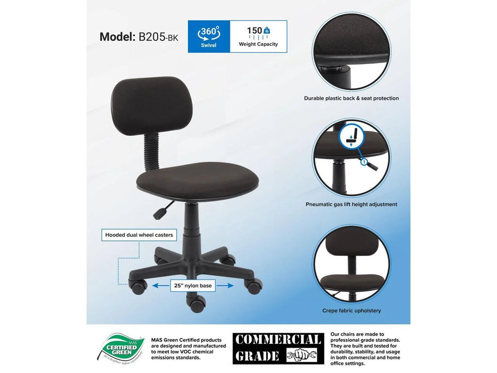 Black Adjustable Steno Task Chair Y544