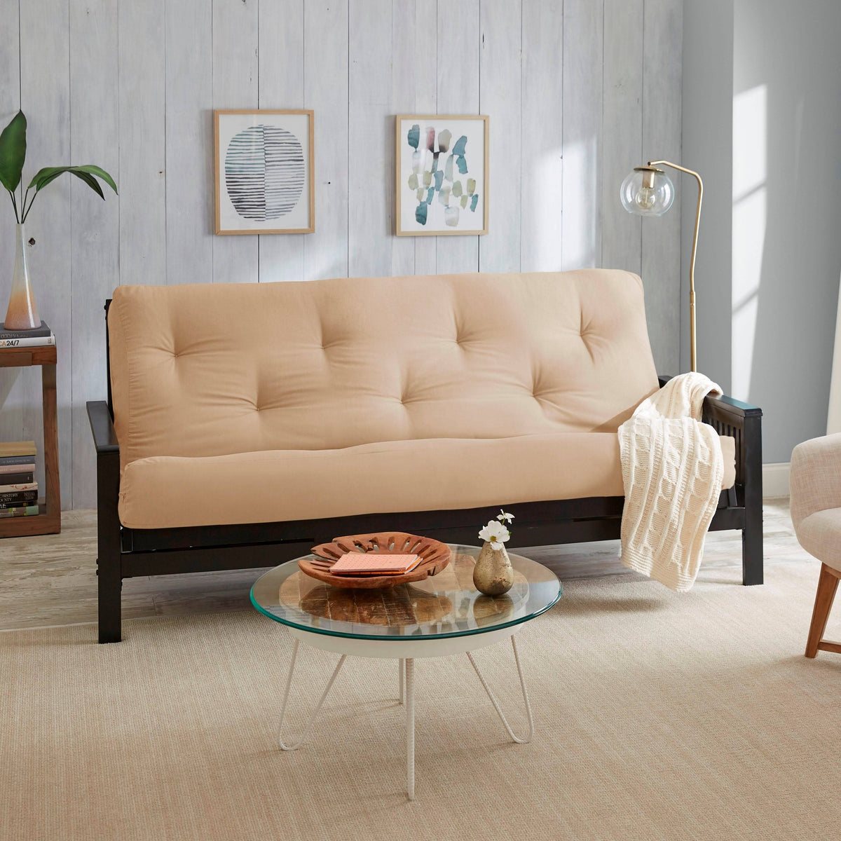 Queen Size Khaki Suede 8-Inch Latex Futon Mattress S519
