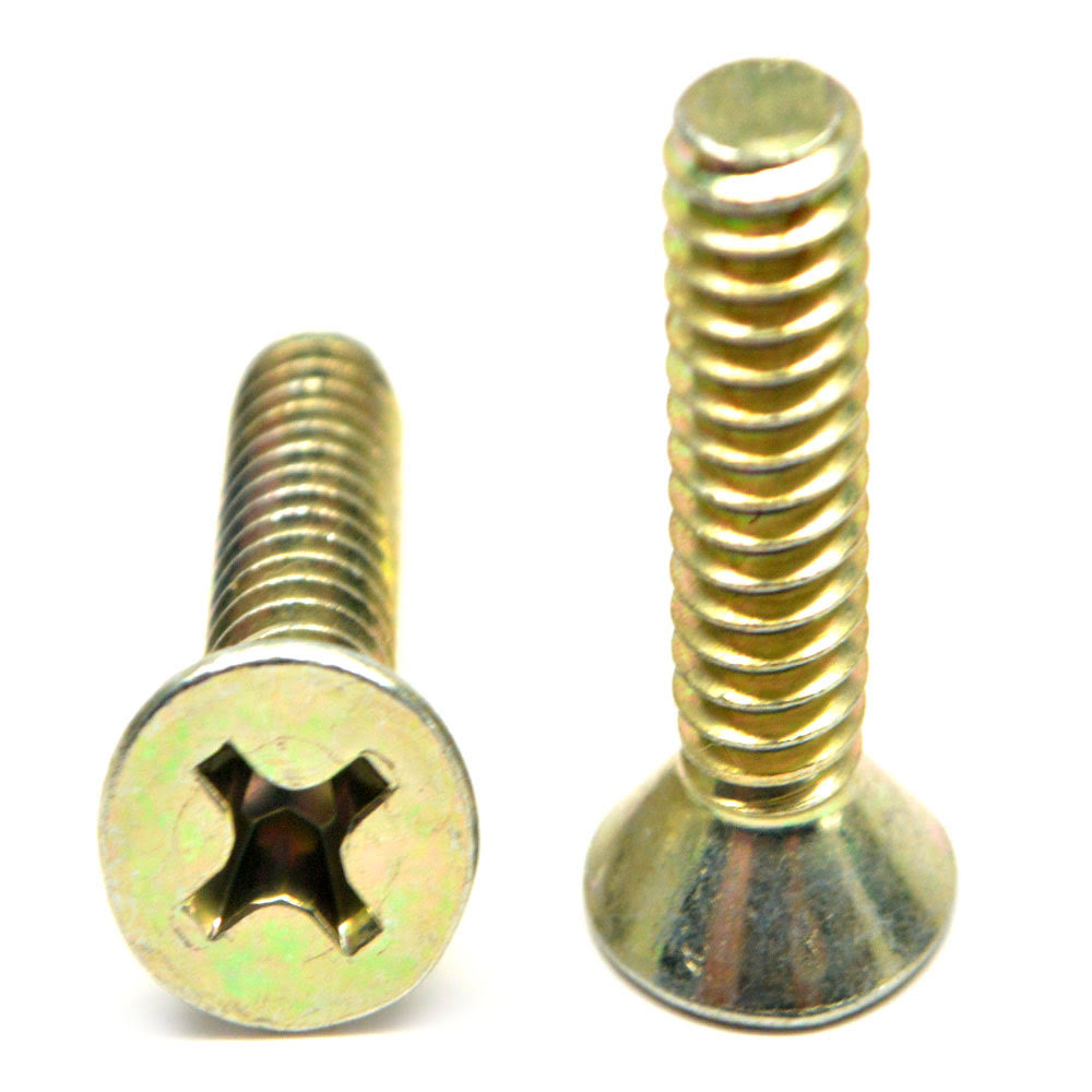 #4-40 x 5/16 Coarse Thread Machine Screw Phillips Flat Head 100 Degree Low Carbon Steel Yellow Zinc Plated Pk 10000 D42247