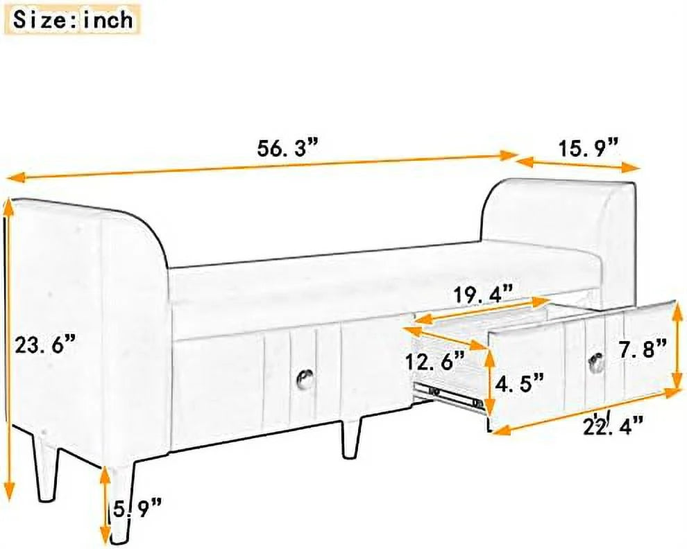Velvet Tufted Ottoman Bench with Pillow Z415