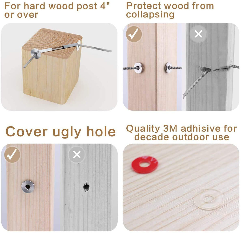 60Pack Cable Railing Kit Angled Protective Grommet for 90 Degree Corner 45 Degree L Shape Protector Sleeve for 1/8 Wire Rope Wood Posts T316 Stainless Steel Pack of 2 W417